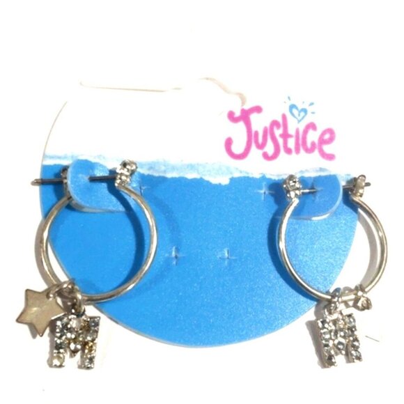 Justice Silver-tone Hoop Earrings Sparkling "M" & star-shaped charms - Girls - Picture 1 of 8
